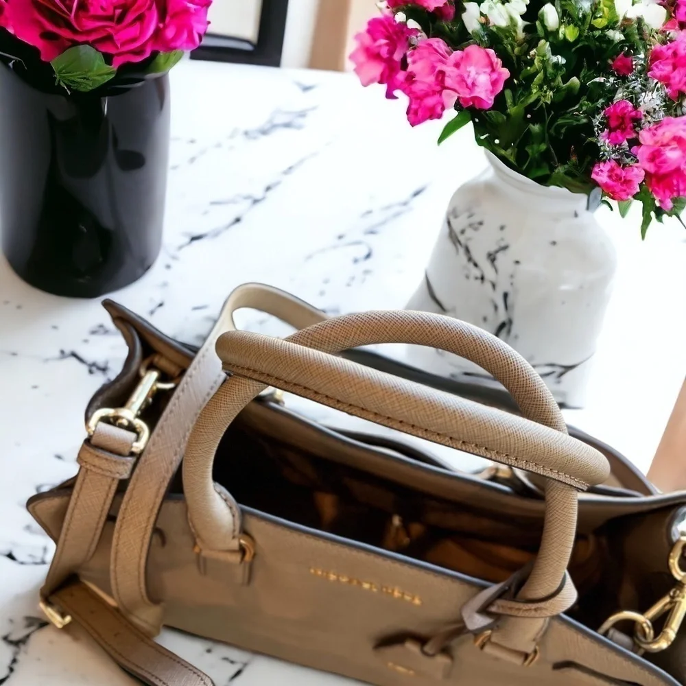 Michael Kors Dillon Satchel Tote Crossbody Bag Saffiano Leather Gray
